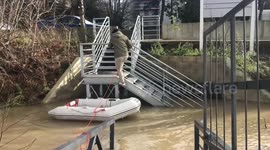 Office workers use boat to reach office
