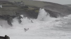 Huge waves pound Cornish coast as Storm Georgina hits UK