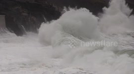 Huge waves from Storm Georgina pound the Cornish coast
