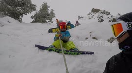 6 year old Terje snowboarding in 2 feet of powder.