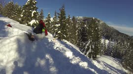 Guy on sledge faceplant during stunt