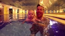 Swimming with my baby with underwater camera