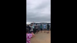 F18 jet performs low fly-over for Australia Day