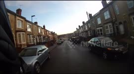 Motorist cuts corner making an illegal right turn, without looking & hits cyclist head-on