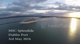Drone footage of Cruise Ship MSC Splendida departing Dublin Port