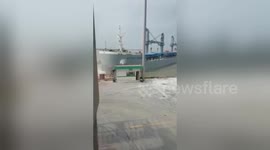 Boat crashes into harbour in Indonesia