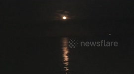 Blue Super Moon over Cleethorpes Seafront, UK