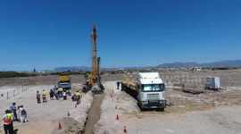 Cape Town Water Crisis / Drought - Aerial Footage of the BoreHole Drilling with water gushing