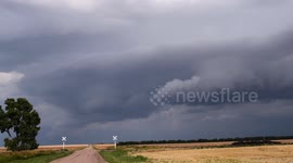 Approaching thunderstorm over Kansas prairie
