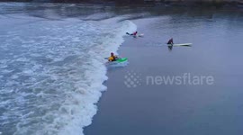 Surfers ride the wave at Newnham on the first 4-star bore of 2018