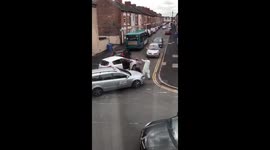 Taxi drivers fight in street