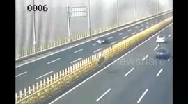 Massive wheel flies off truck and hits car on highway