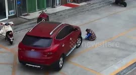 Reckless driver runs over boy and nearly again in reverse
