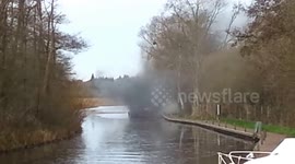 Boat Fire On Norfolk Broads, England