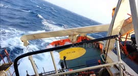 Rogue storm wave throws rescue ship at 45 degree angle