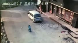 Minivan twice plough into boy