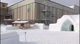 Exterior view of the Hotel de Glace in Quebec City, Canada