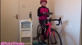 Here’s 9’year old Ruby doing an article flipping a pancake on rollers while riding her bike