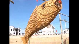 Huge bamboo-crafted fish displayed to welcome Chinese New Year
