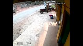 Bizarre;In a Dramatic footage cow attacks a toddler & her sister In India