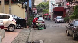 Man leaves for work on a go kart