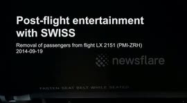 Post-flight entertainment - removal of two unruly passengers from LX 2151 (PMI-ZRH, 2014-09-19)