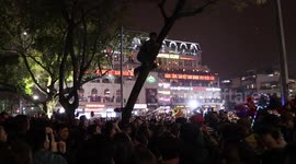 Man Climbs Tree to View Fireworks - Chinese New Year 2018