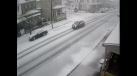 Snowing in a small town