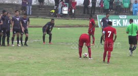 Free kick was denied by the goalkeeper after rebound from the ground