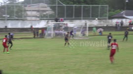 Footballer hits shot to the sky