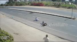 Family miraculously escapes after speeding jeep hits motorcycle