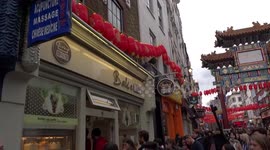 Chinese New Year 2018 celebrations next to Chinese Gate in London Chinatown