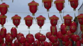 Chinatown Gate surrounded by red Chinese lanterns as Year of the Dog is celebrated in London Soho