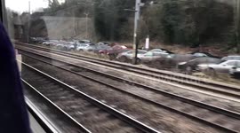 Passing a Virgin train