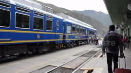 Boarding a Peruvian train in the mountains