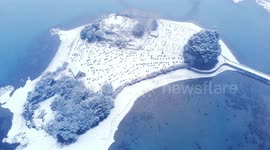 Drone footage captures North Wales landmark under snow