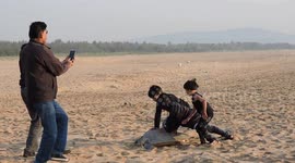Tourists toy with sea turtles for selfies in India