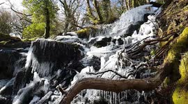 Waterfall freezes solid in Dartmoor National Park in arctic conditions