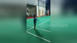 Boy, 3, plays badminton like a pro