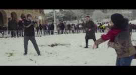 Spectacular slow-motion footage of snowball fight at the Colosseum