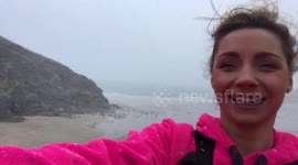Unseen before! Snow blizzard on cornish beach!
