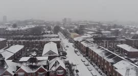 Aerial view of East London during the snow storm