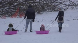 Kids enjoy the Beast from the East snow with some crazy sledging