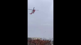 Coast Guard helicopter landing in Galway hospital helipad creates mini blizzard