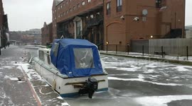 Birmingham Canal network freezes over during Storm Emma