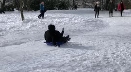 Fun in the snow in Kelvingrove Park, Glasgow