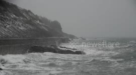 Storm Emma pushing in big waves to Mousehole Sea Wall