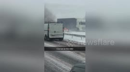 Newsflare Edit - Vehicle on fire due to snow (M62 motorway)