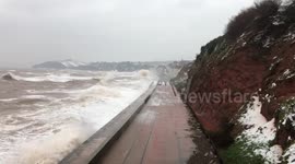 Storm Emma floods the rail line at Dawlish