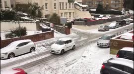 Beast from the East: Car skids on icy UK road